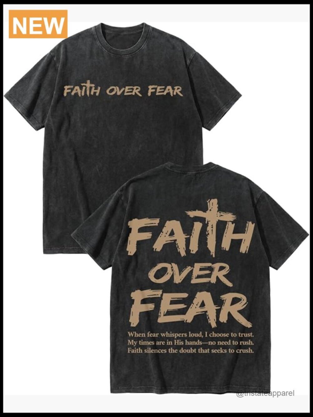 Faith Over Fear Vintage Acid Wash Graphic Tee Crew Neck Short Sleeve